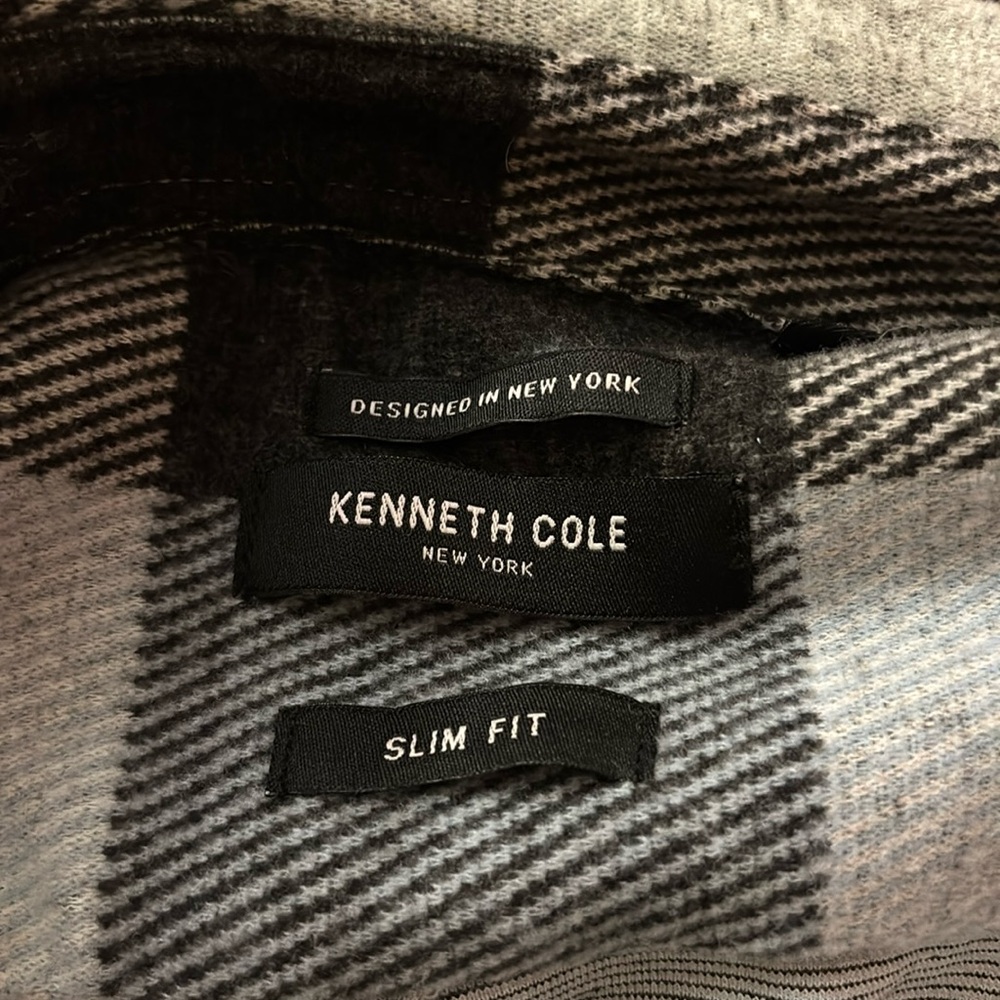 Kenneth Cole New York Men's Long Sleeve Flannel Plaid Shirt Black Grey Small